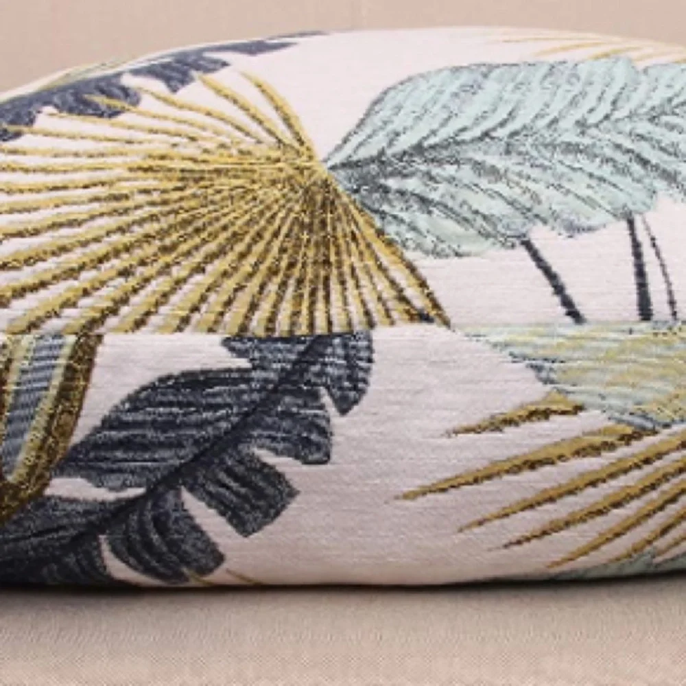 Luxury Home | Coastal Tropical Leaf Embroidered Chenille Throw Pillow Cover